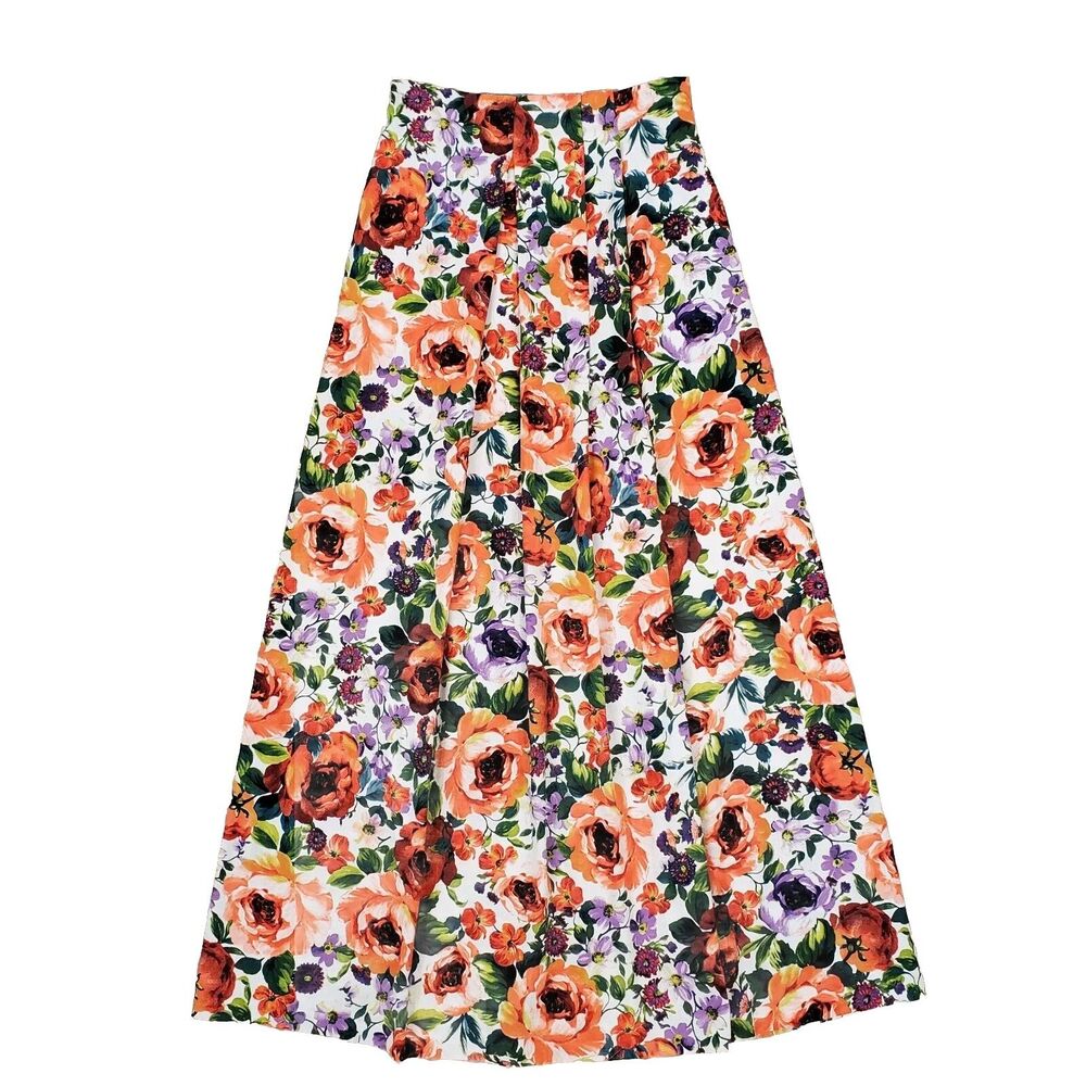Lulumari Pleated Floral Maxi Skirt L Cottagecore Modest Vibrant Maximalist
